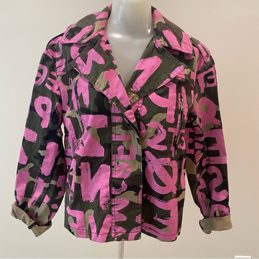 ASOS cotton canvas camo and graffiti trucker jacket size 2 like new